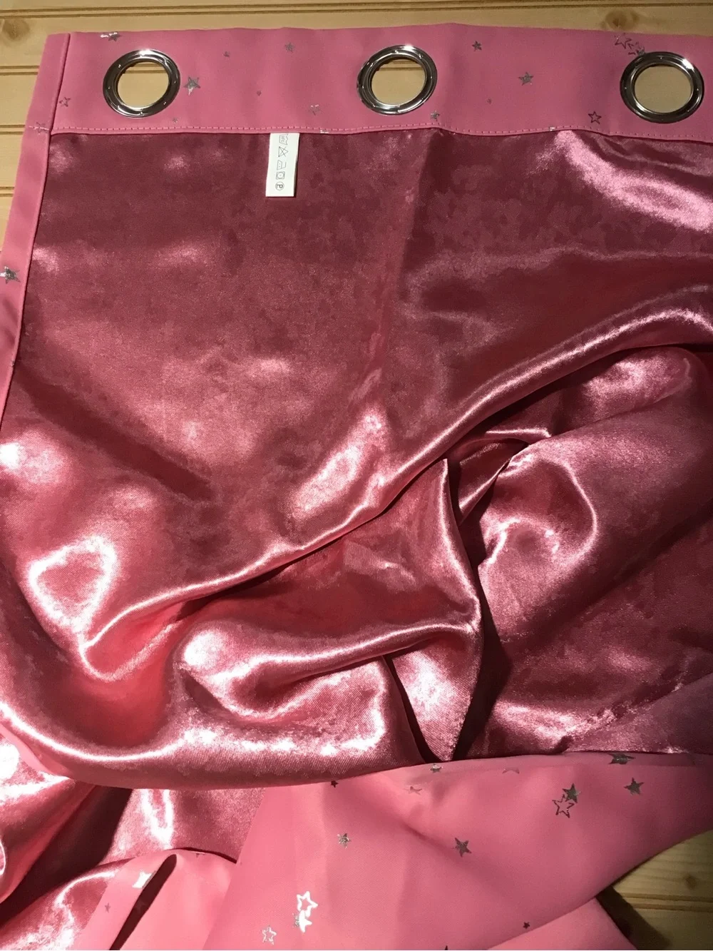 Set of Blush Pink & Silver Foil Stars Celestial Black Out Grommet Curtains